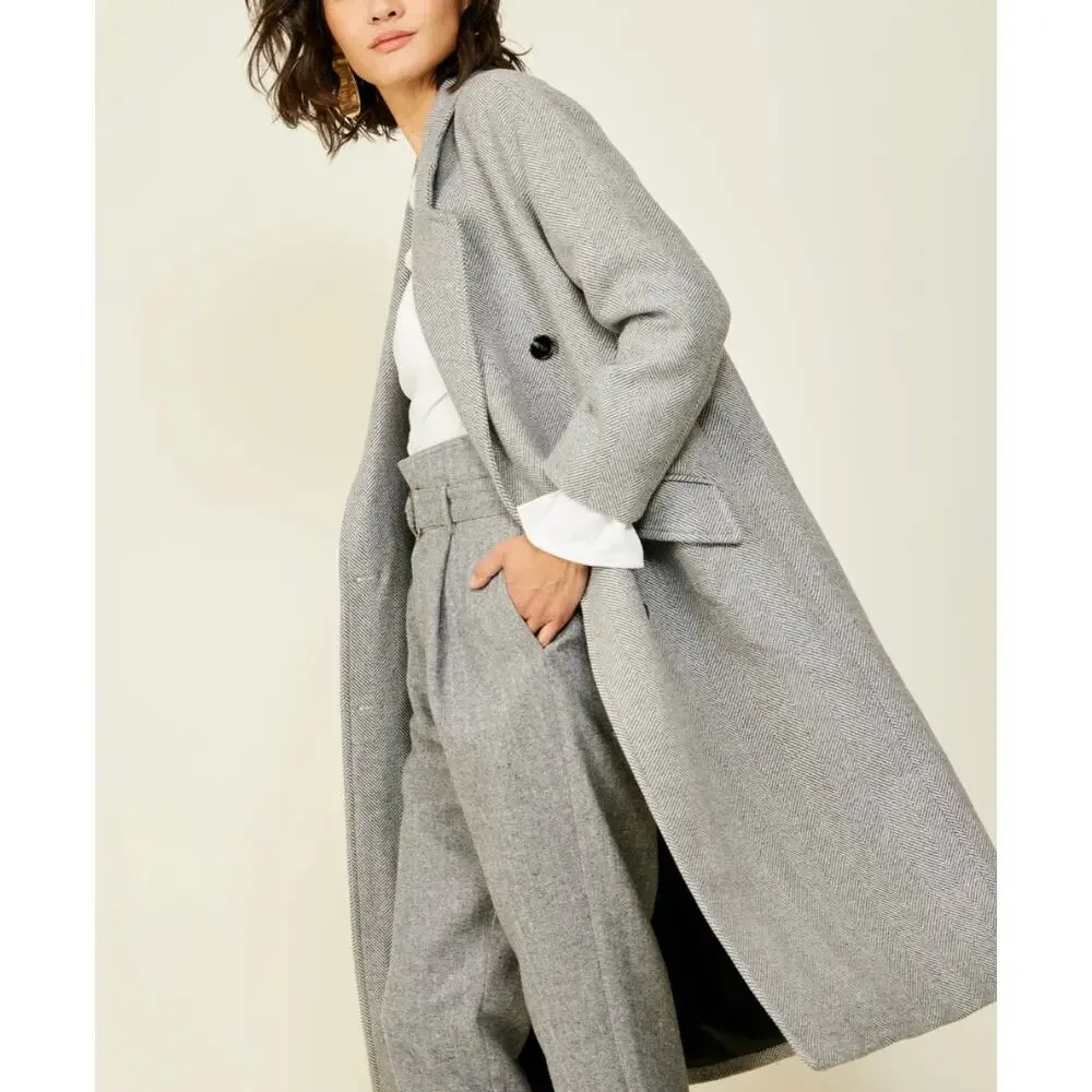 Line and Dot Paola Coat Heather Grey Wool Blend Size Small NWT Button Closure